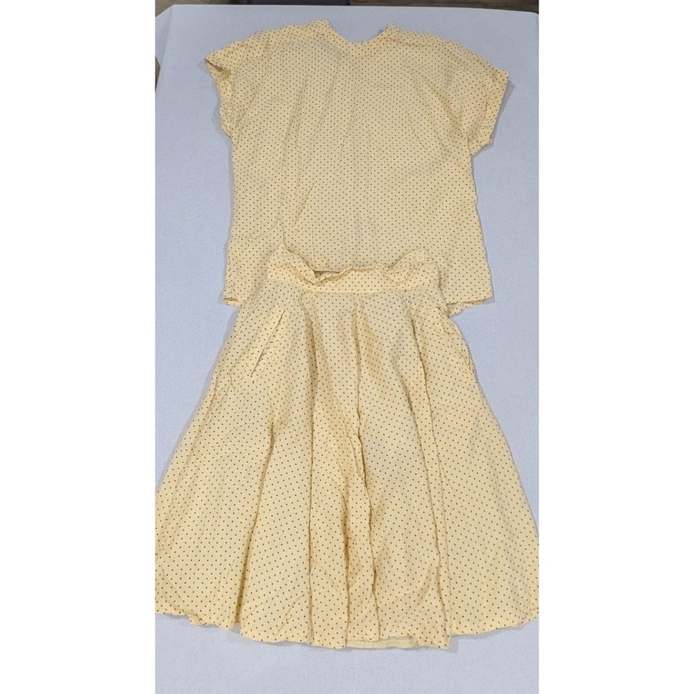 Della Roufogali Oleg Cassini Skirt Set Women 4 Yellow Polka Dot Rayon Excellent
